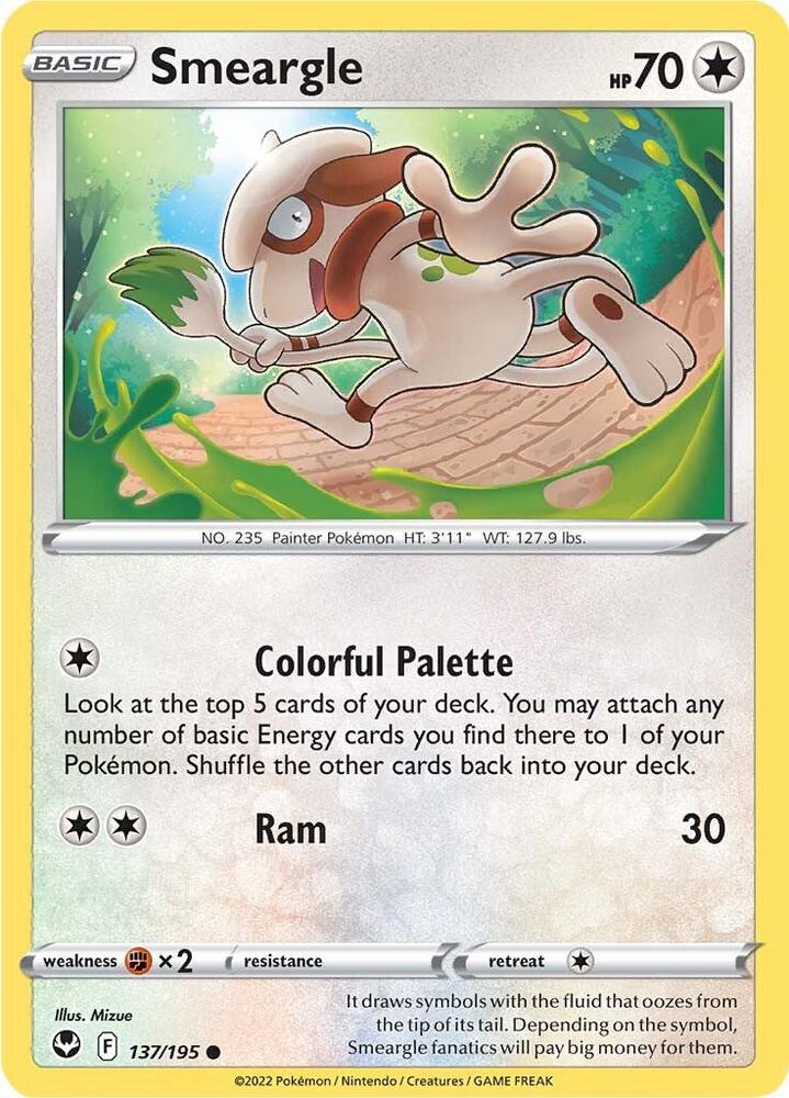 Smeargle 137/195 card from SWSH12: Silver Tempest