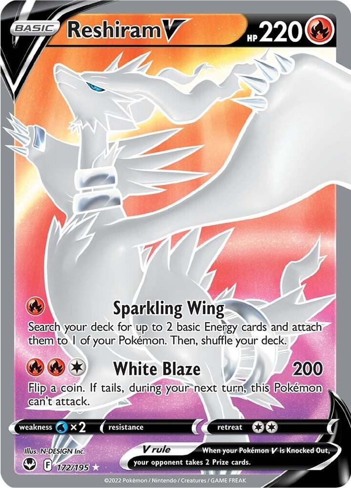 Reshiram V (Full Art) 172/195 card from SWSH12: Silver Tempest