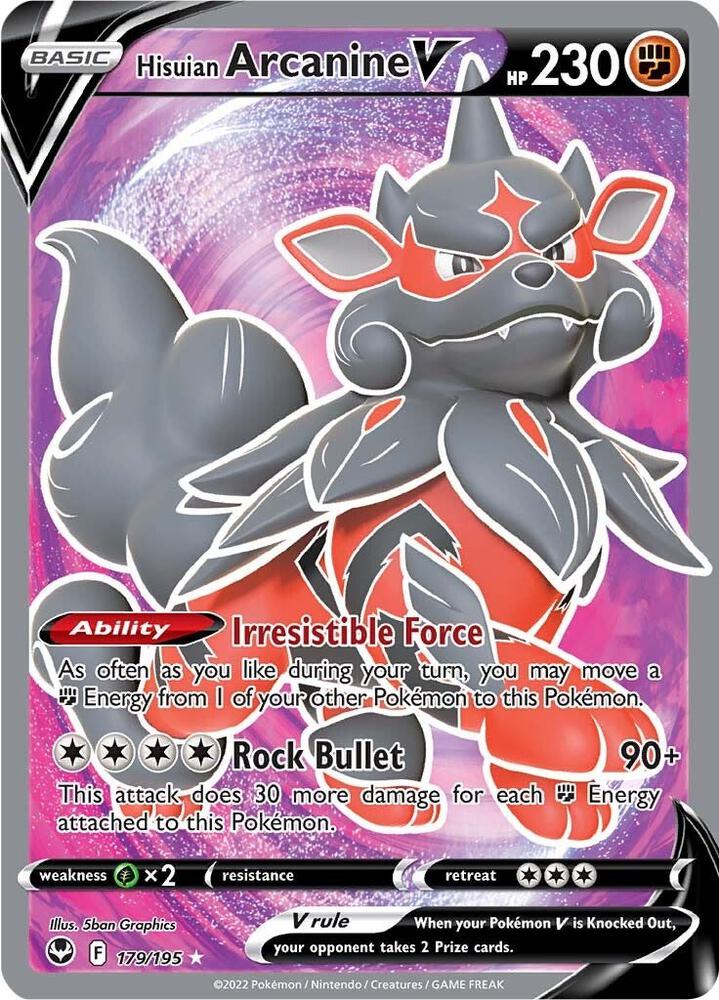 Hisuian Arcanine V (Full Art) 179/195 card from SWSH12: Silver Tempest