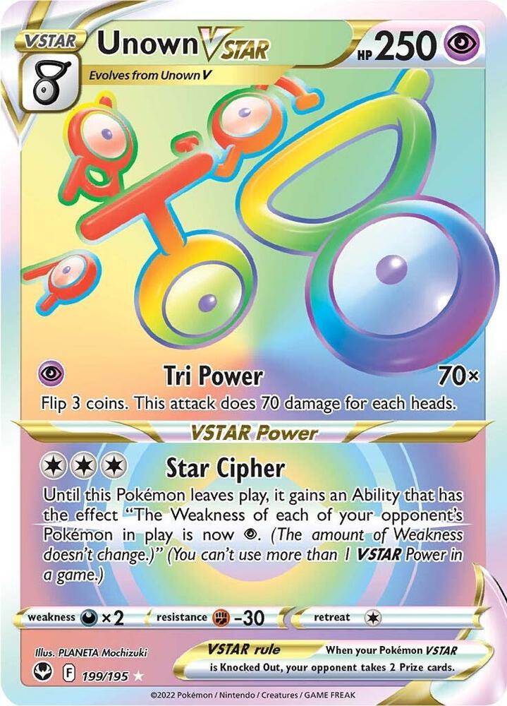 Unown VSTAR (Secret) 199/195 card from SWSH12: Silver Tempest
