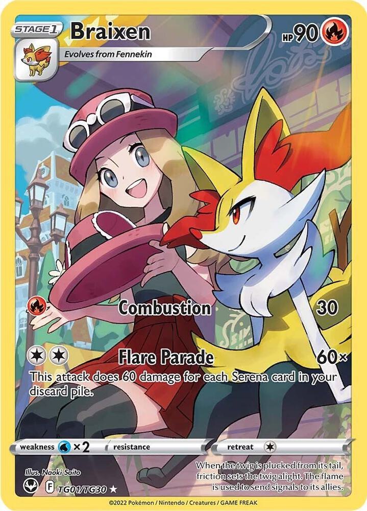 Braixen TG01/TG30 card from SWSH12: Silver Tempest Trainer Gallery