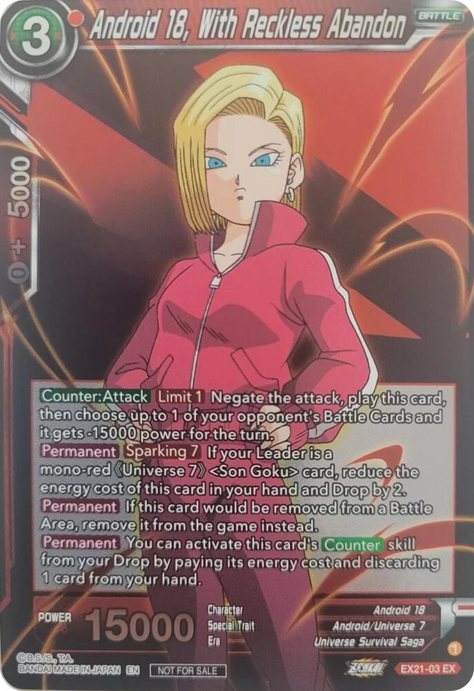 Android 18, With Reckless Abandon (Zenkai Series Pack Vol.1) EX21-03 card from Tournament Promotion Cards