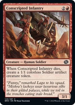 Conscripted Infantry 129 card from The Brothers' War