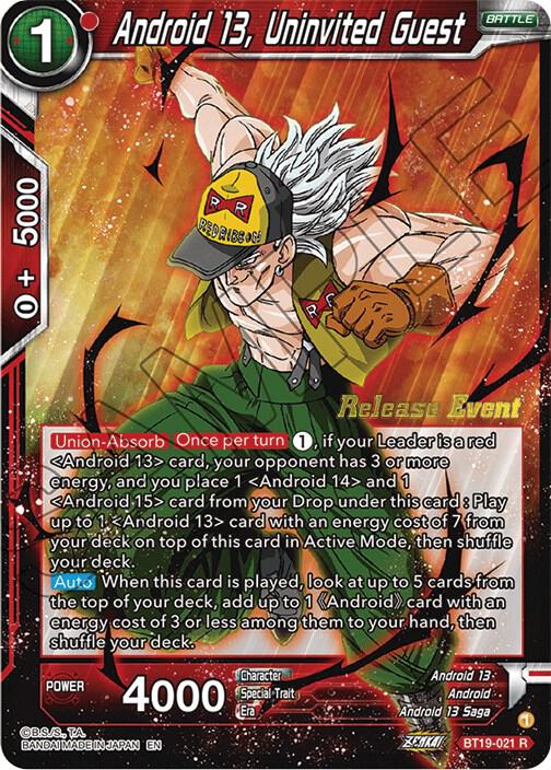 Android 13, Uninvited Guest (Fighter's Ambition Holiday Pack) BT19-021 card from Tournament Promotion Cards