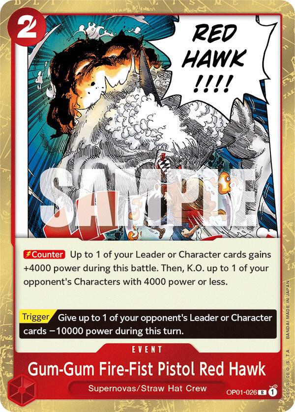 Gum-Gum Fire-Fist Pistol Red Hawk OP01-026 card from Romance Dawn