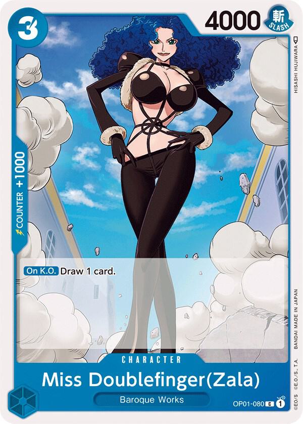 Miss Doublefinger(Zala) OP01-080 card from Romance Dawn