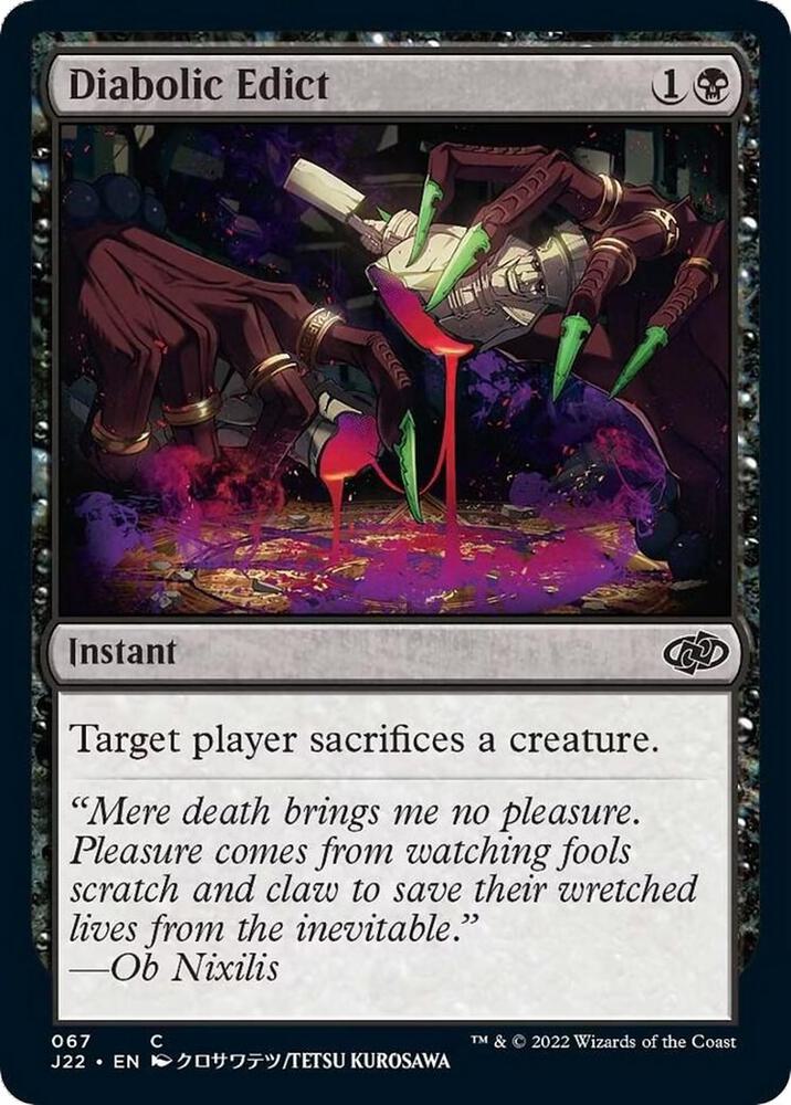Diabolic Edict 67 card from Jumpstart 2022