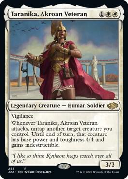 Taranika, Akroan Veteran 253 card from Jumpstart 2022