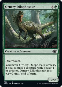 Ornery Dilophosaur 700 card from Jumpstart 2022