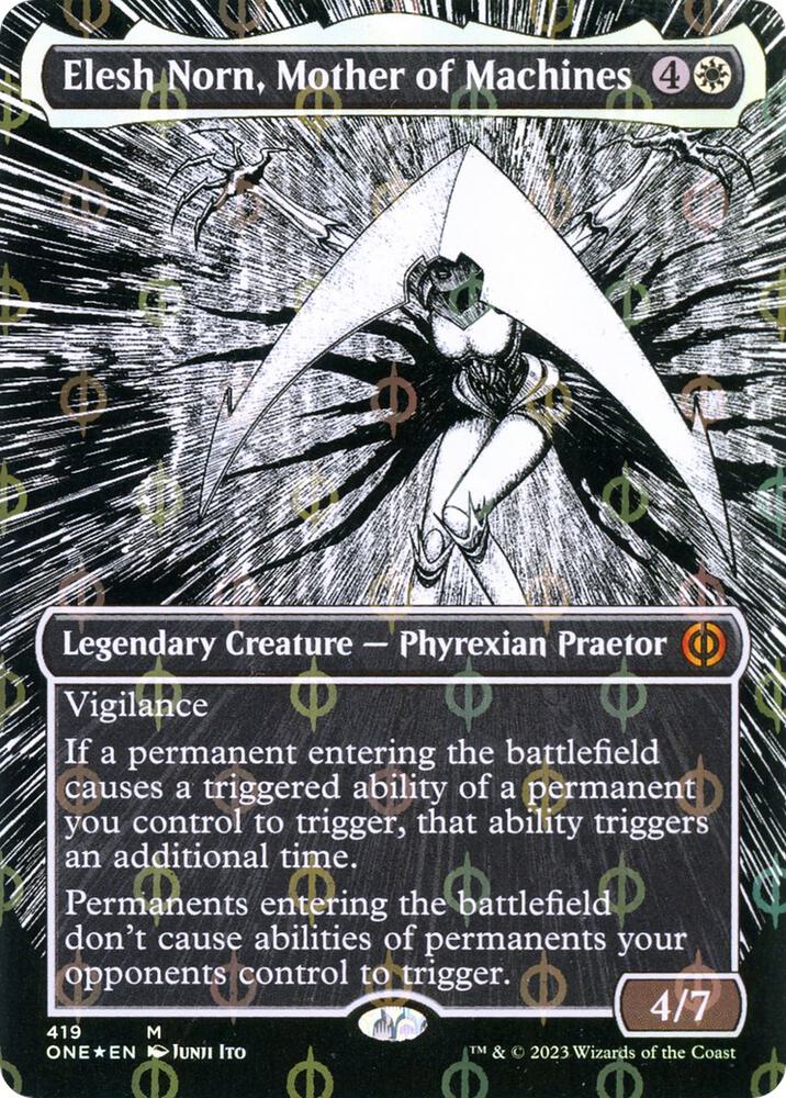 Elesh Norn, Mother of Machines (Borderless) (Step-and-Compleat Foil) 419 card from Phyrexia: All Will Be One