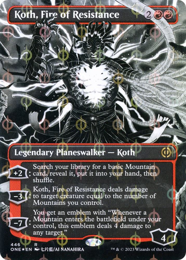 Koth, Fire of Resistance (Borderless) (Step-and-Compleat Foil) 446 card from Phyrexia: All Will Be One
