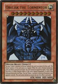 Obelisk the Tormentor GLD4-EN030 card from Gold Series 4: Pyramids Edition