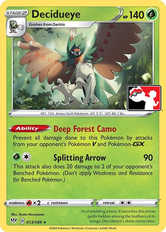 Decidueye 013/189 card from Prize Pack Series Cards