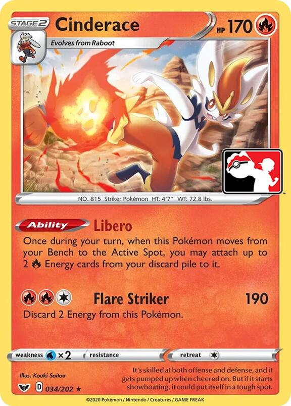 Cinderace 034/202 card from Prize Pack Series Cards
