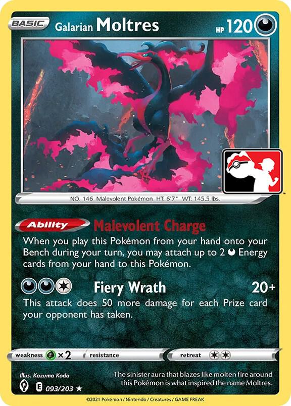 Galarian Moltres 093/203 card from Prize Pack Series Cards