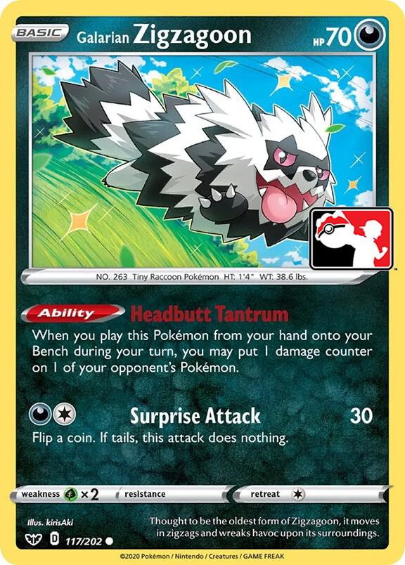 Galarian Zigzagoon 117/202 card from Prize Pack Series Cards