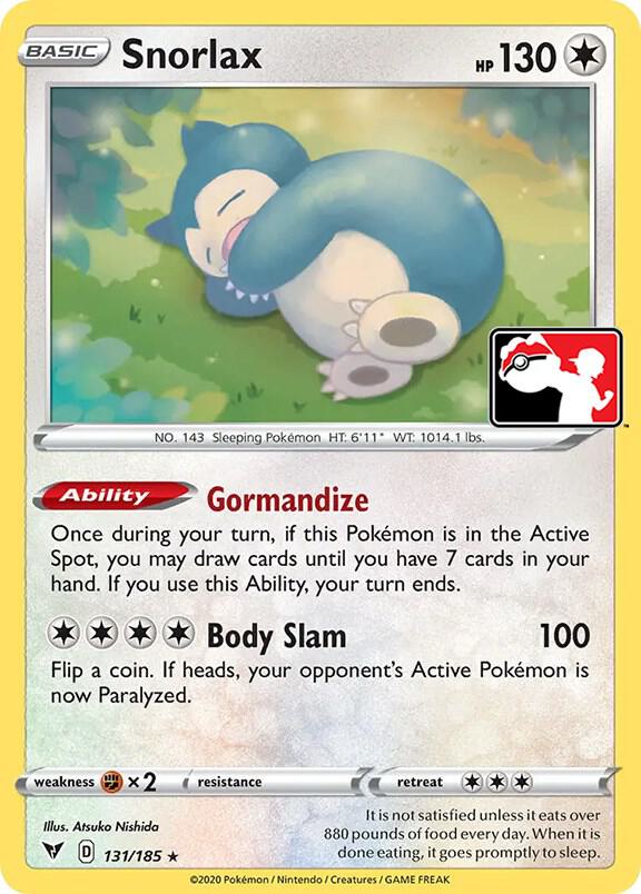 Snorlax 131/185 card from Prize Pack Series Cards