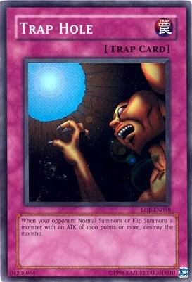 Trap Hole LOB-EN058 card from Legend of Blue Eyes White Dragon (Worldwide English)