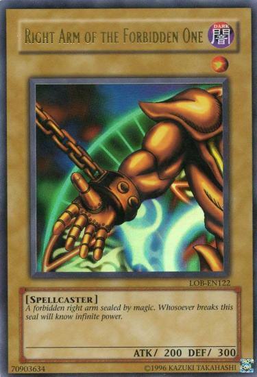 Right Arm of the Forbidden One LOB-EN122 card from Legend of Blue Eyes White Dragon (Worldwide English)