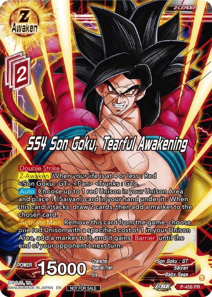 SS4 Son Goku, Tearful Awakening (Z03 Dash Pack) P-458 card from Promotion Cards