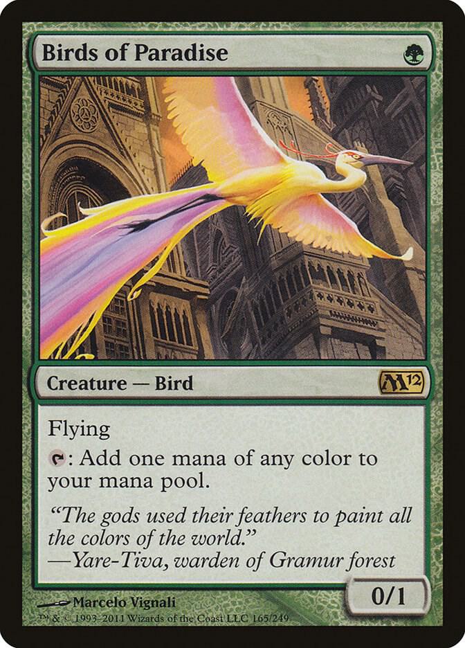 Birds of Paradise 165 card from Magic 2012 (M12)