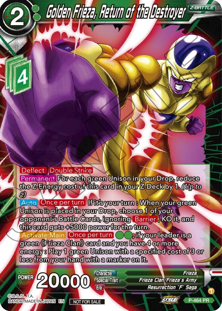 Golden Frieza, Return of the Destroyer (Z03 Dash Pack) P-464 card from Promotion Cards