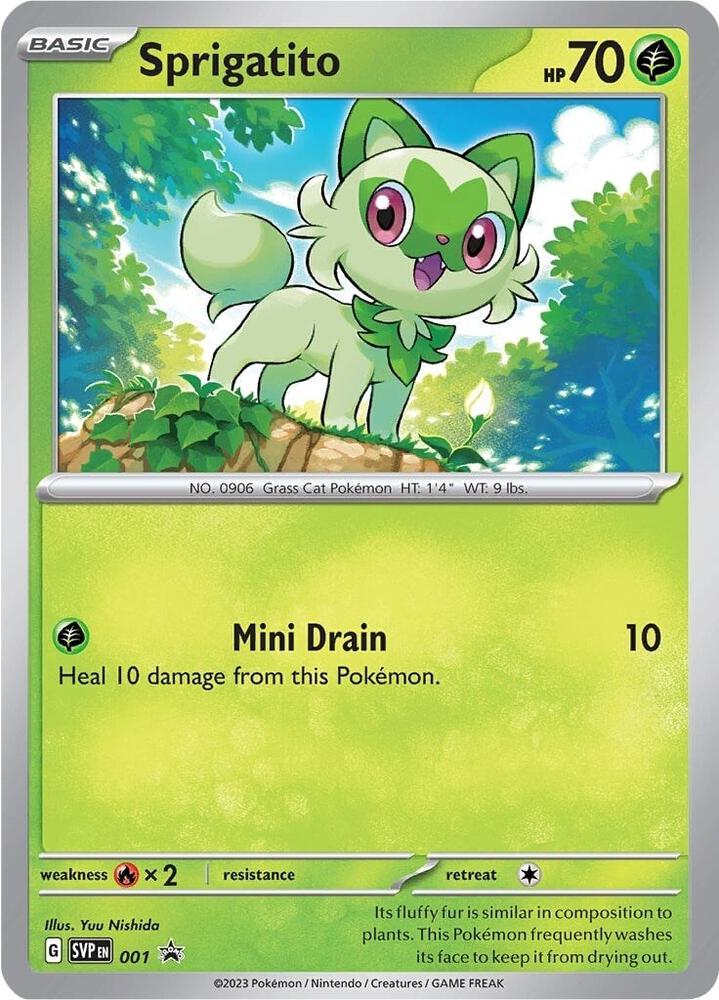 Sprigatito 001 card from SV: Scarlet & Violet Promo Cards