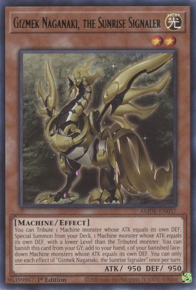 Gizmek Naganaki, the Sunrise Signaler AMDE-EN037 card from Amazing Defenders
