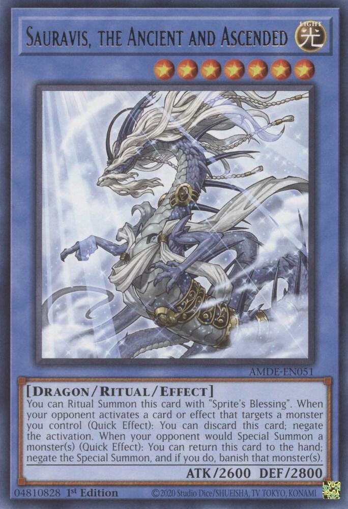 Sauravis, the Ancient and Ascended AMDE-EN051 card from Amazing Defenders
