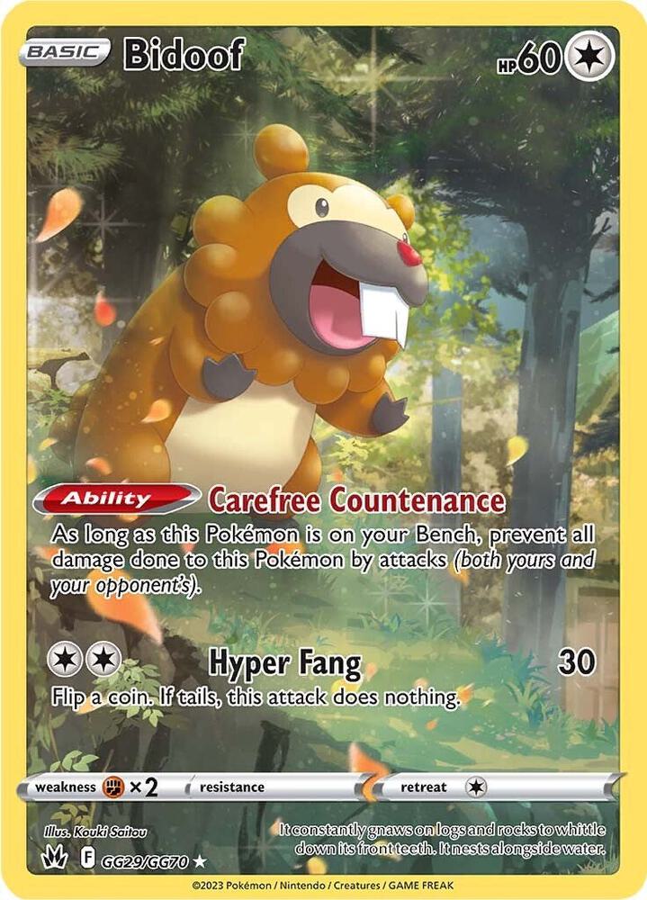 Bidoof GG29/GG70 card from Crown Zenith: Galarian Gallery