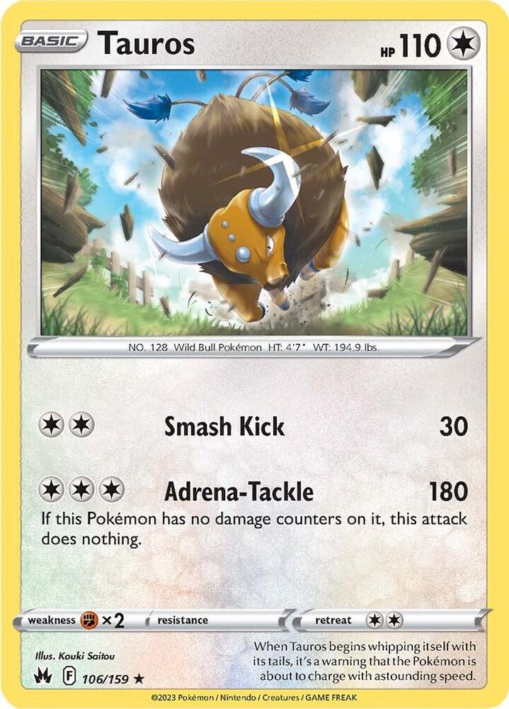 Tauros 106/159 card from Crown Zenith