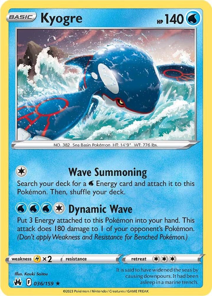 Kyogre 036/159 card from Crown Zenith