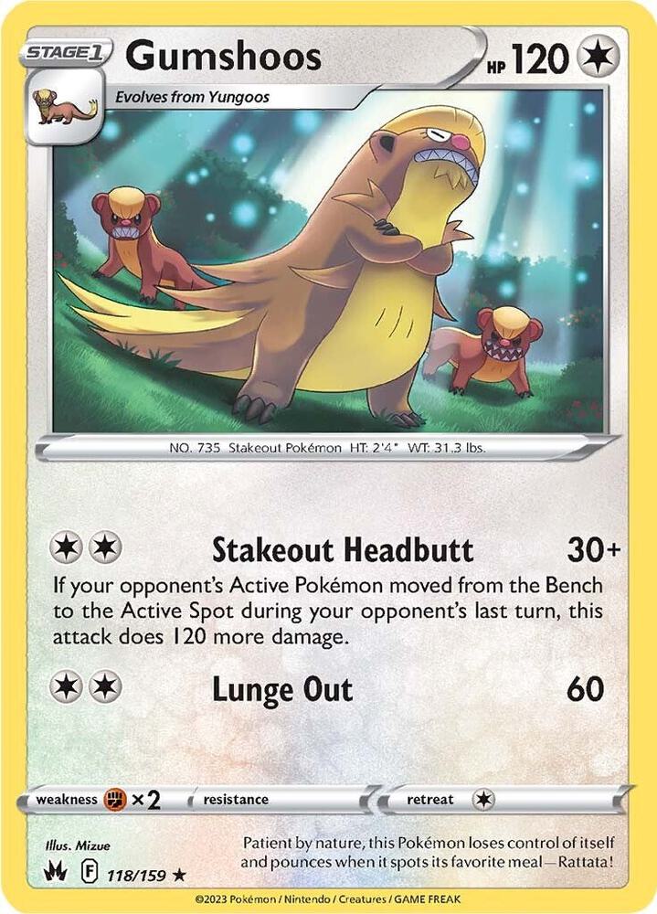 Gumshoos 118/159 card from Crown Zenith