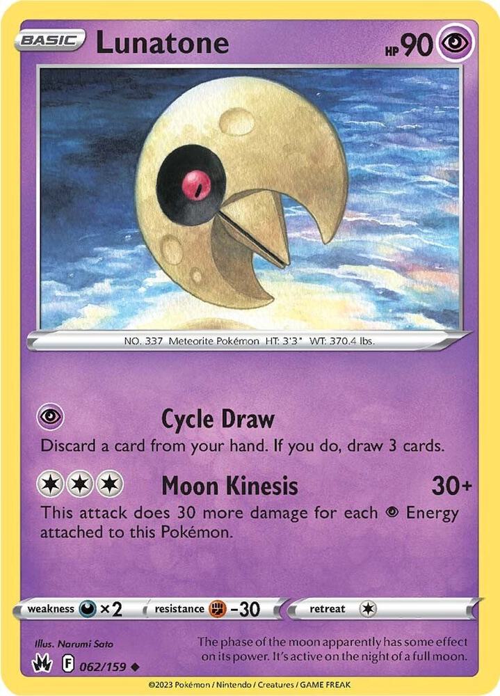 Lunatone 062/159 card from Crown Zenith