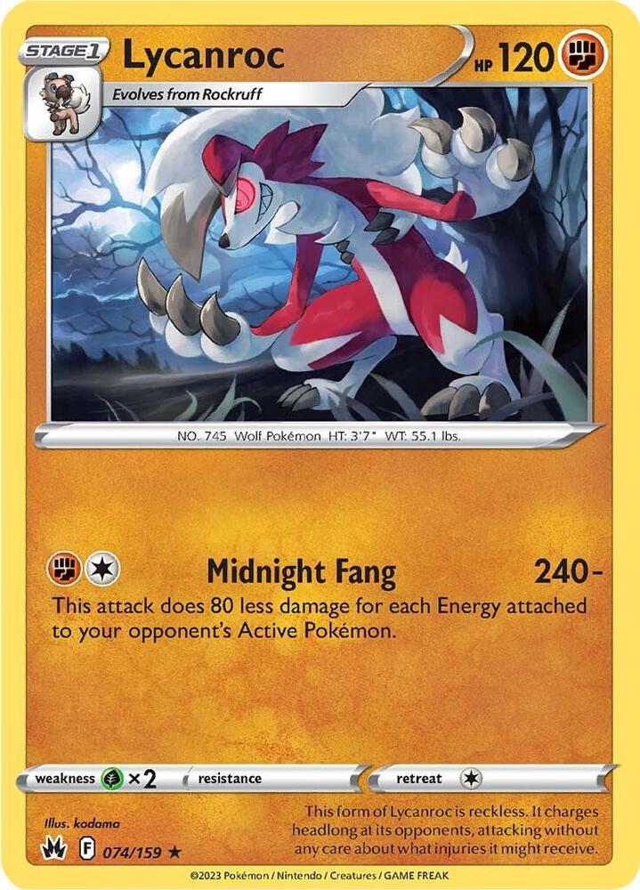 Lycanroc 074/159 card from Crown Zenith