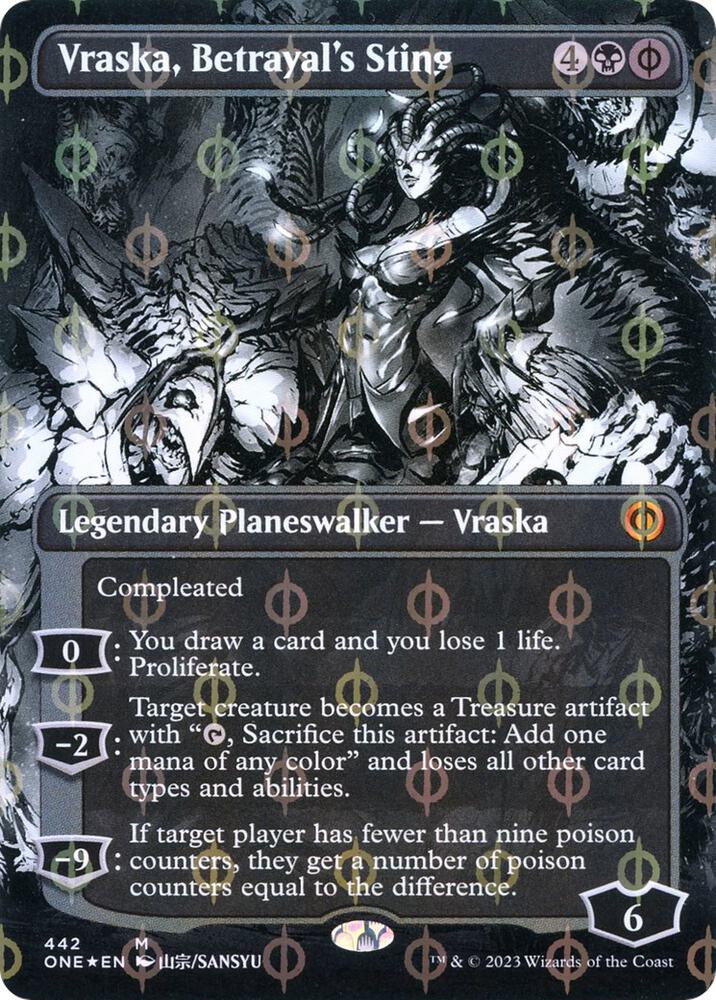 Vraska, Betrayal's Sting (Borderless) (Step-and-Compleat Foil) 442 card from Phyrexia: All Will Be One