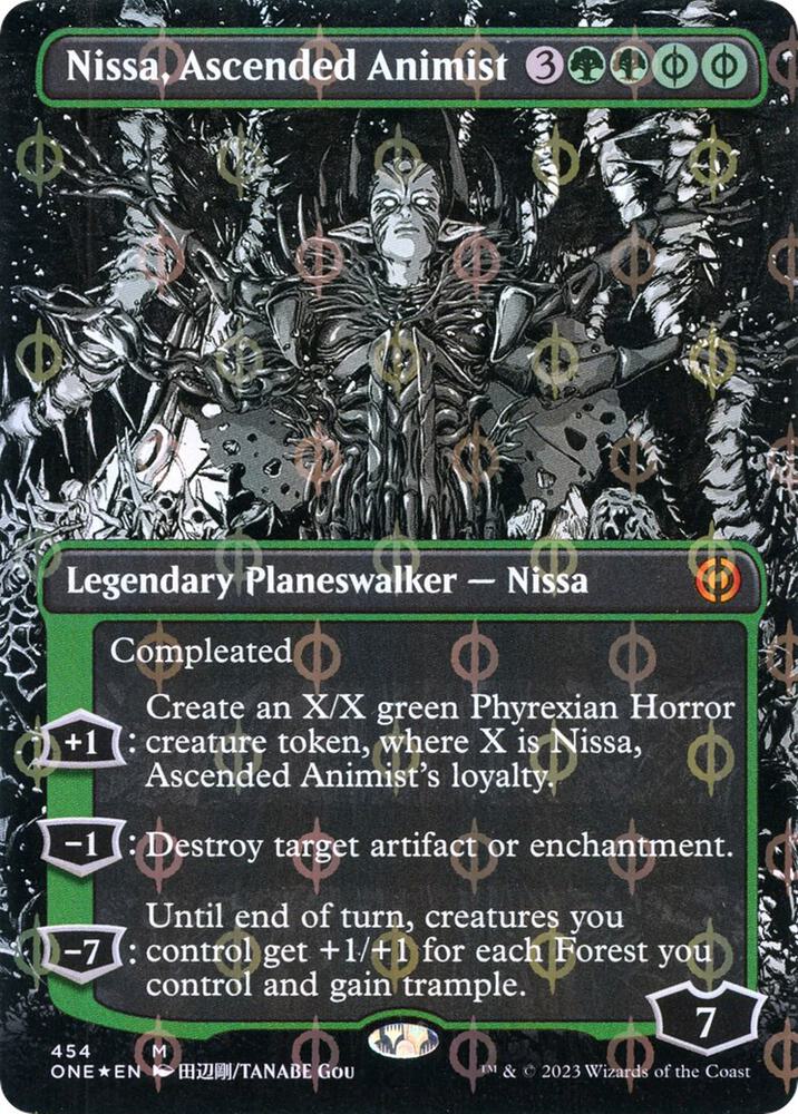 Nissa, Ascended Animist (Borderless) (Step-and-Compleat Foil) 454 card from Phyrexia: All Will Be One