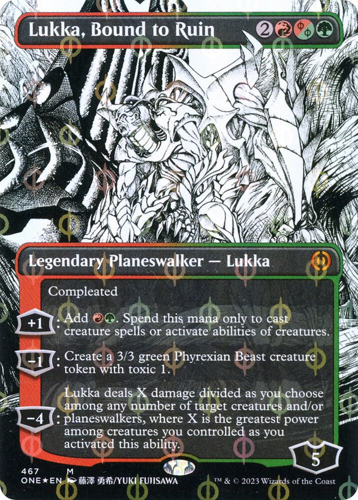 Lukka, Bound to Ruin (Borderless) (Step-And-Compleat Foil) 467 card from Phyrexia: All Will Be One