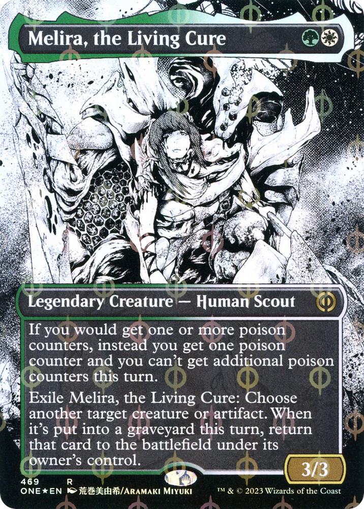 Melira, the Living Cure (Borderless) (Step-and-Compleat Foil) 469 card from Phyrexia: All Will Be One