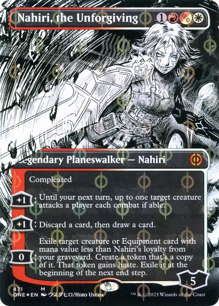 Nahiri, the Unforgiving (Borderless) (Step-and-Compleat Foil) 471 card from Phyrexia: All Will Be One