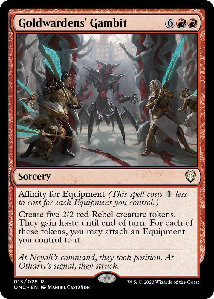 Goldwardens' Gambit 13 card from Commander: Phyrexia: All Will Be One