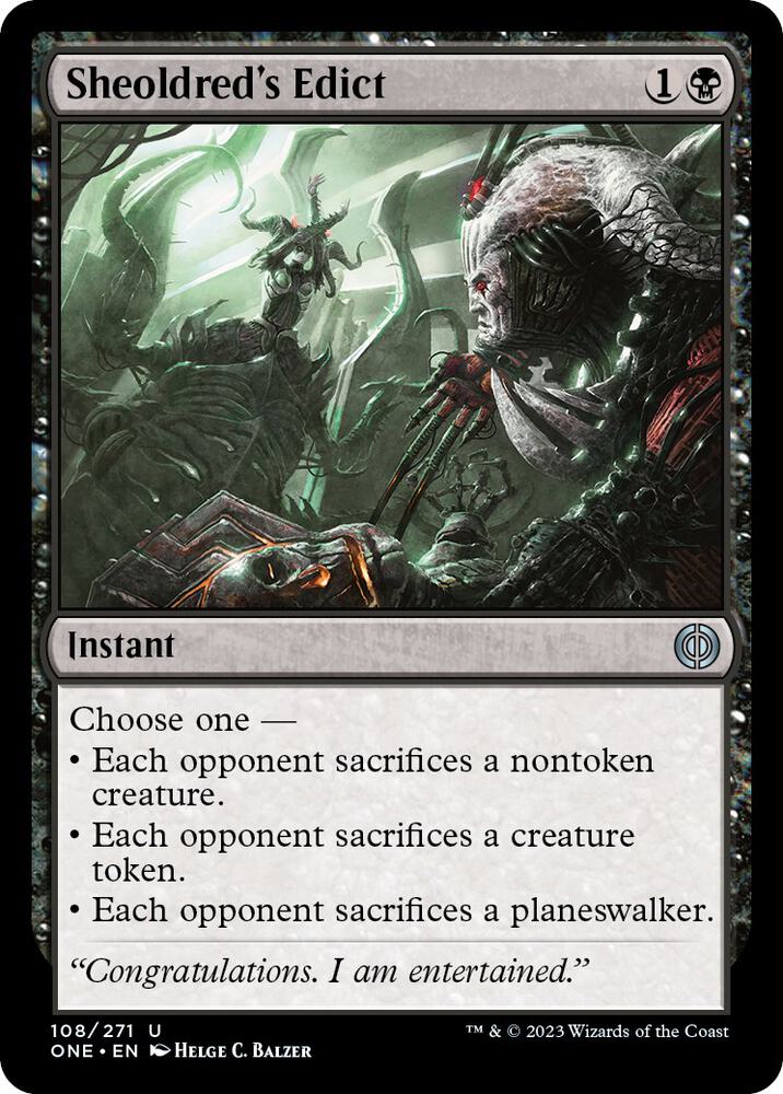 Sheoldred's Edict 108 card from Phyrexia: All Will Be One