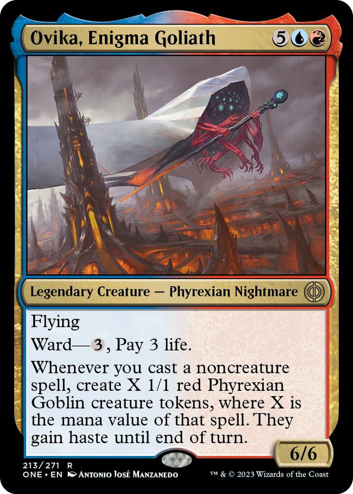 Ovika, Enigma Goliath 213 card from Phyrexia: All Will Be One