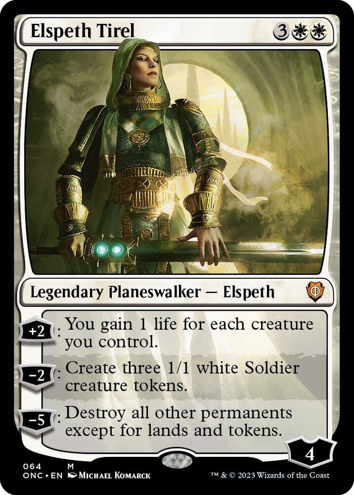 Elspeth Tirel 64 card from Commander: Phyrexia: All Will Be One