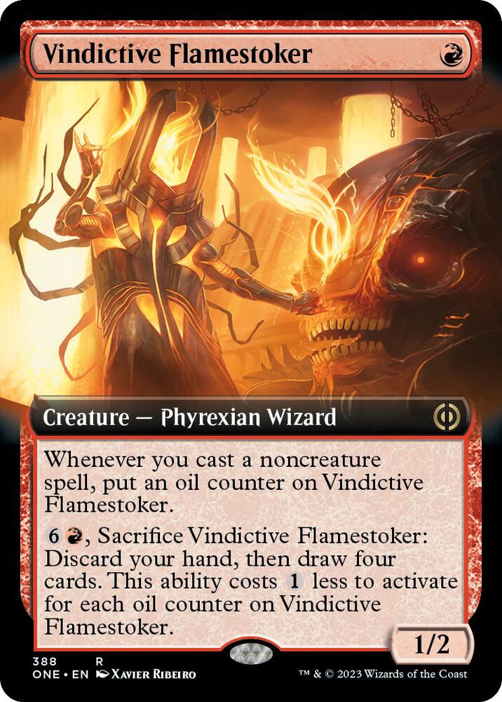 Vindictive Flamestoker (Extended Art) 388 card from Phyrexia: All Will Be One