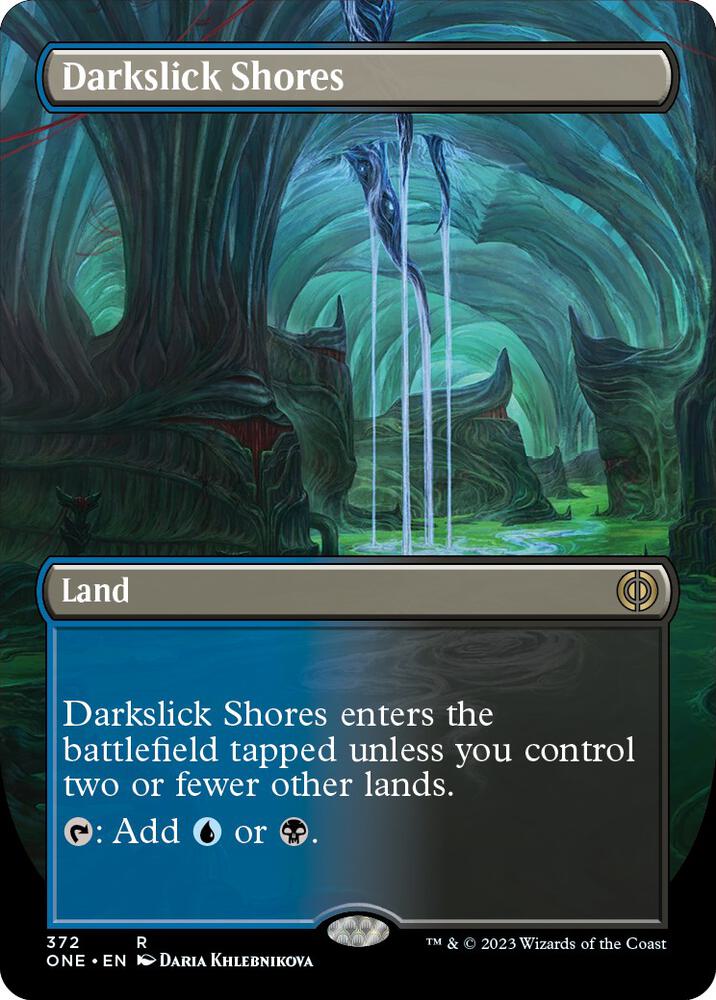 Darkslick Shores (Borderless) 372 card from Phyrexia: All Will Be One