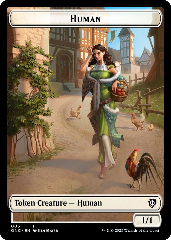 Human // Spirit Double-Sided Token 5 // 9 card from Commander: Phyrexia: All Will Be One