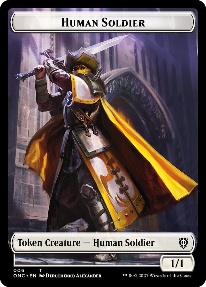 Human Soldier // Elephant Double-Sided Token 6 // 14 card from Commander: Phyrexia: All Will Be One