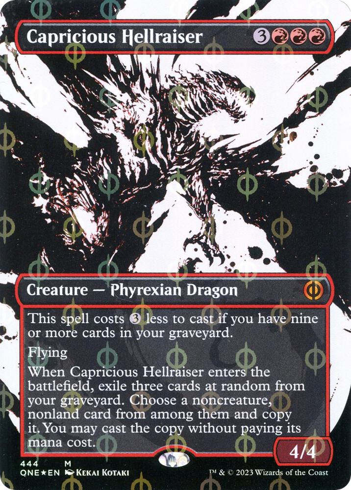 Capricious Hellraiser (Showcase) (Step-and-Compleat Foil) 444 card from Phyrexia: All Will Be One