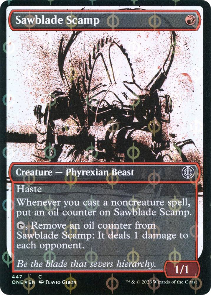 Sawblade Scamp (Showcase) (Step-and-Compleat Foil) 447 card from Phyrexia: All Will Be One